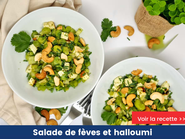 Salade de fèves et halloumi